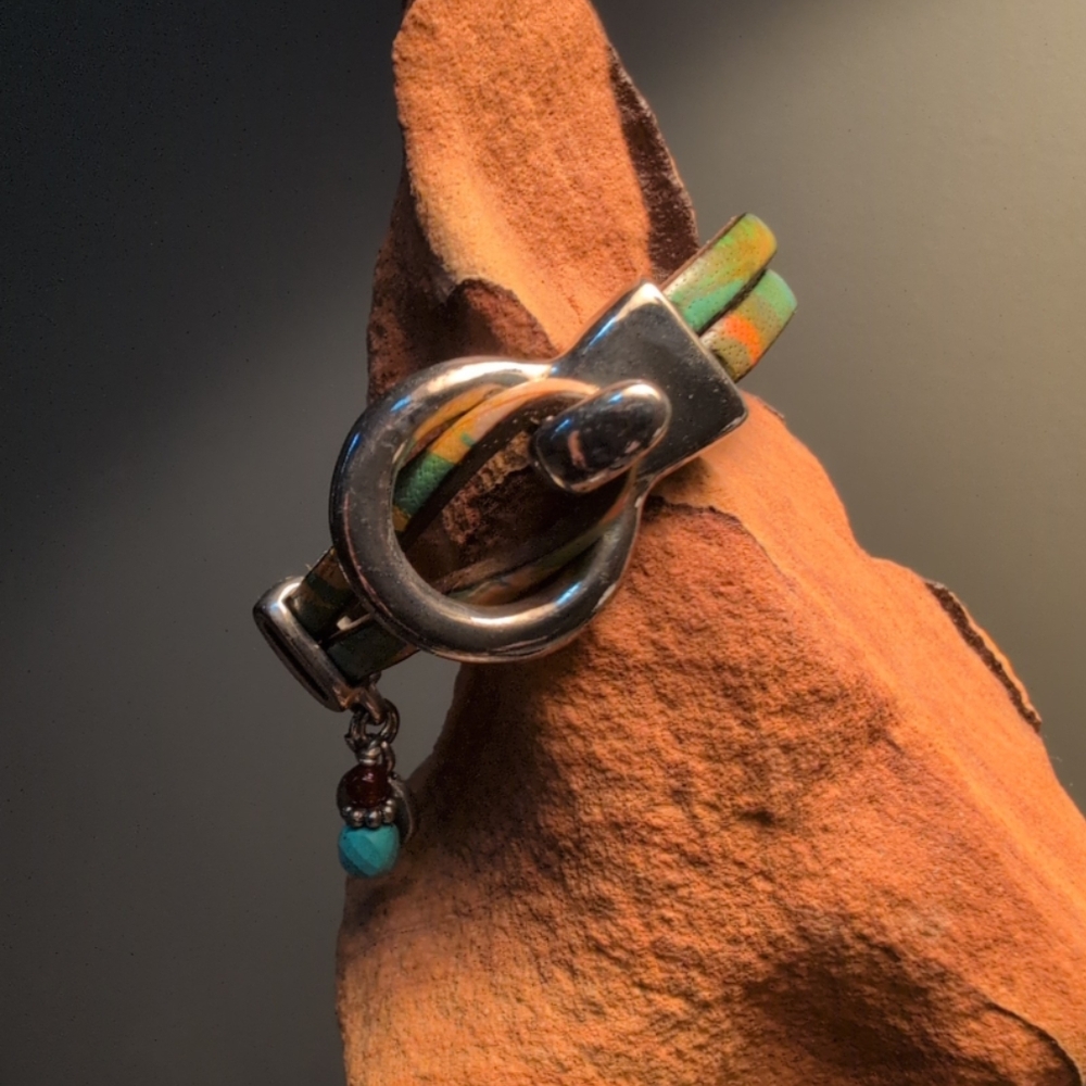 Silver and Multicolor Leather Bracelet